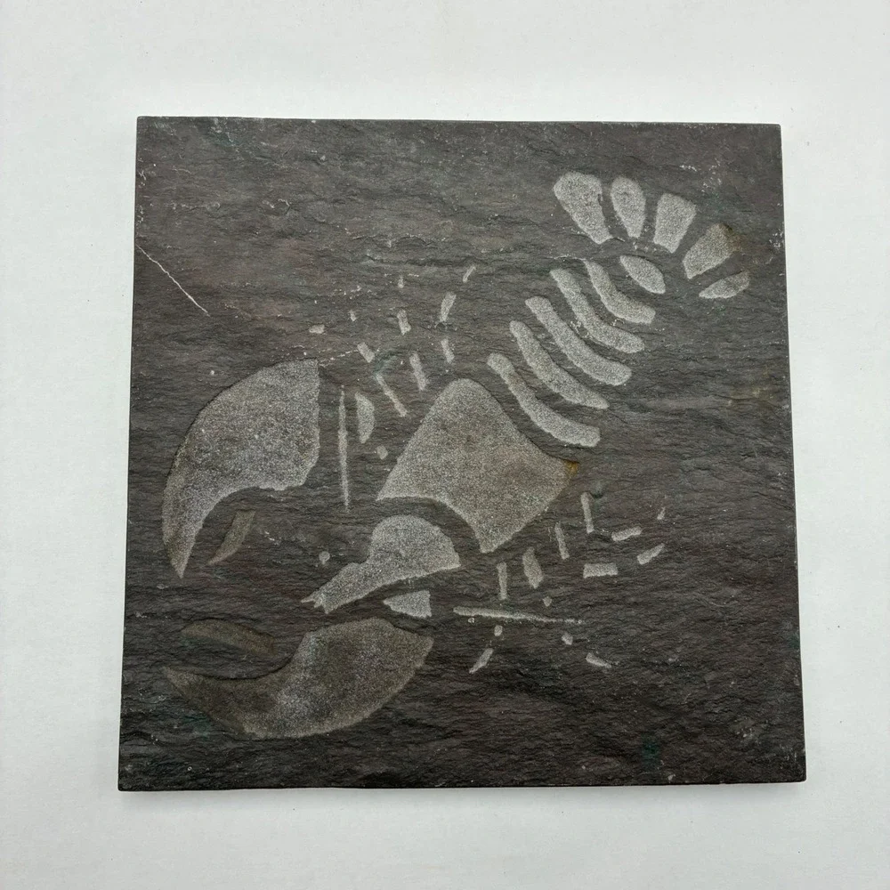 Natural Slate Etched Lobster Coaster Trivet Nautical Coastal Decor 5.5in Square